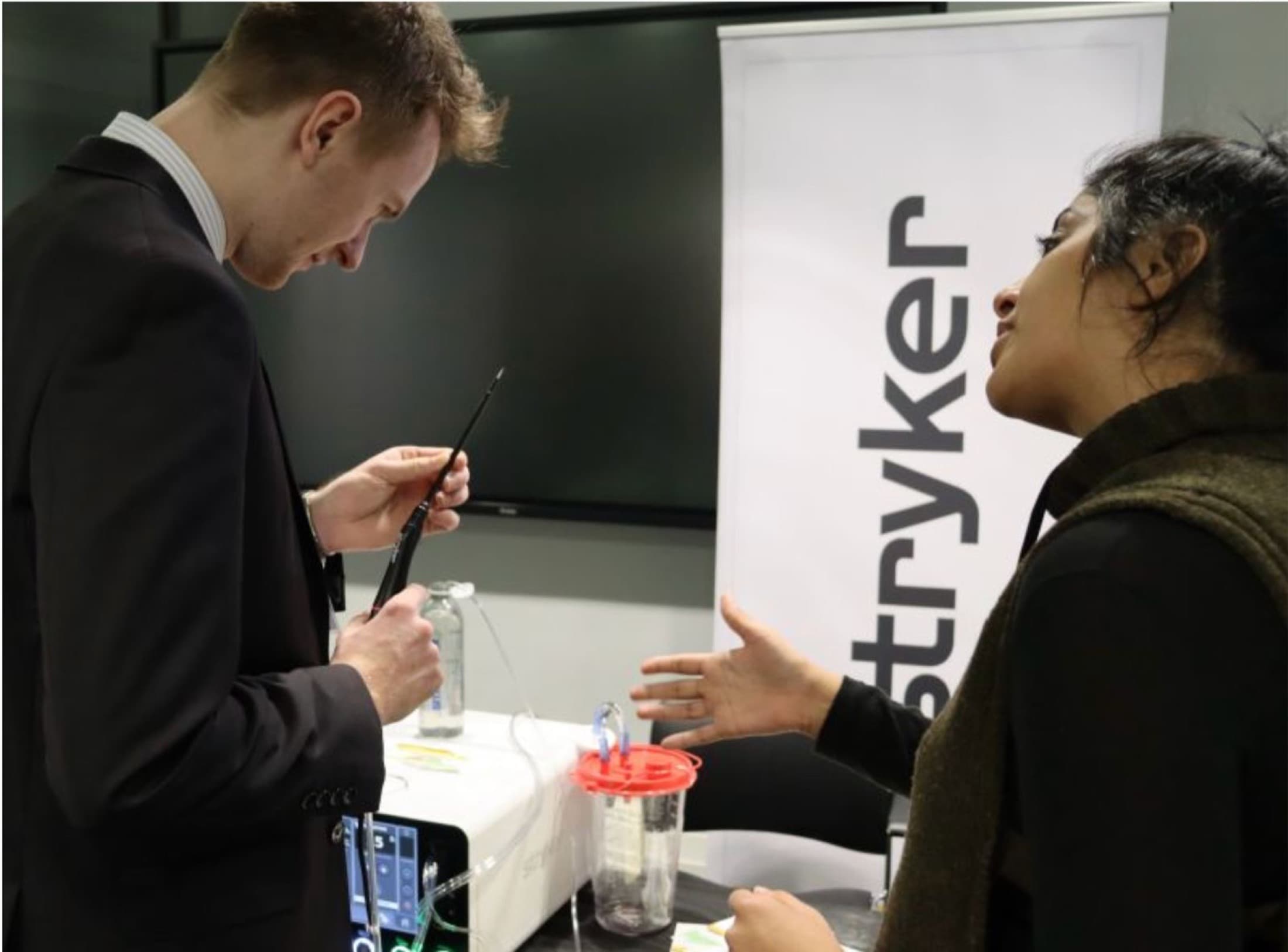 George Hudson demonstrating a neuro-endoscopic instrument